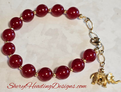 Red Jade and Gold Elephant Bracelet