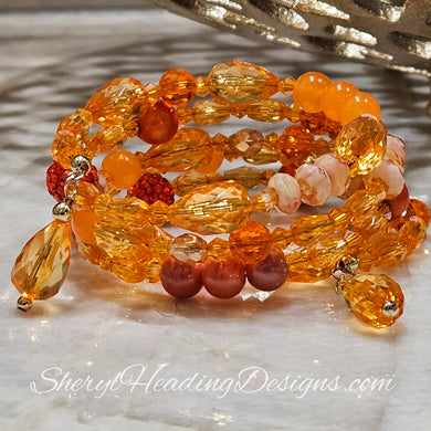 Orange Wrap Bracelet with Gold Filled Beads