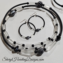 Black and Crystal Choker Necklace with Hoop Earrings