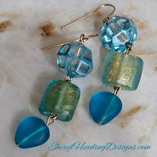 Blue and Green Iridescent Gold-Filled Earrings