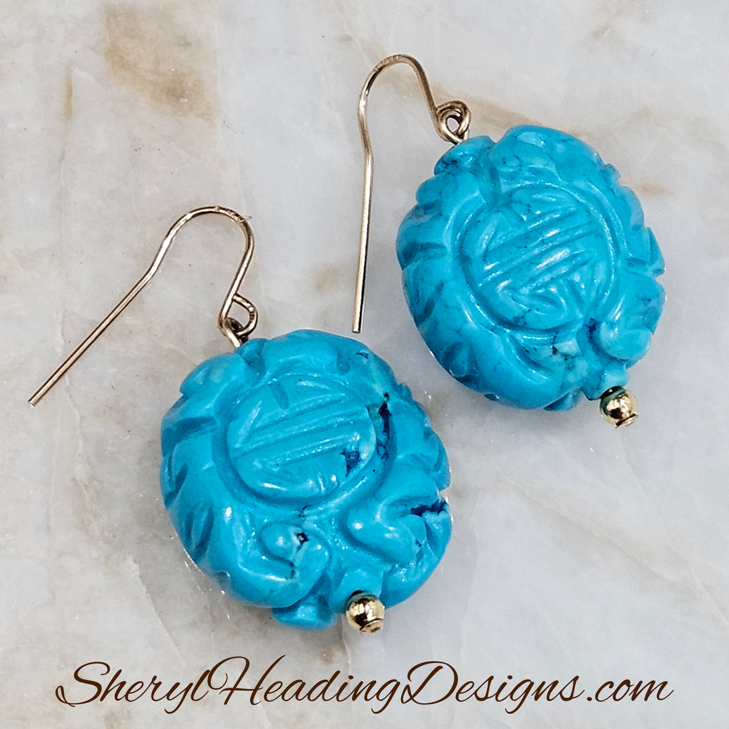 Unique Blue Asian Gold- Filled  Earrings