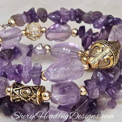 Purple Pleasures Amethyst and Gold Wrap Bracelet