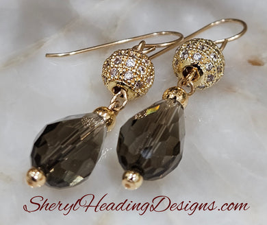 Tear Drop Crystal Dangle Earrings with Gold Filled Beads