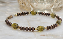 Smoky Topaz and Green Crystal Gold-Filled Bracelet