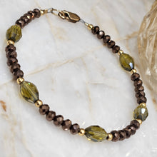 Smoky Topaz and Green Crystal Gold-Filled Bracelet