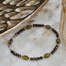 Smoky Topaz and Green Crystal Gold-Filled Bracelet