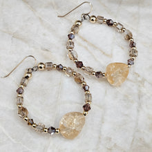 Classy Citrine, Gold and Crystal Hoop Earrings