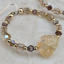 Classy Citrine, Gold and Crystal Hoop Earrings