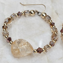 Classy Citrine, Gold and Crystal Hoop Earrings