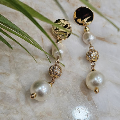 Drop and Dangle Pearl Earrings with Gold Post