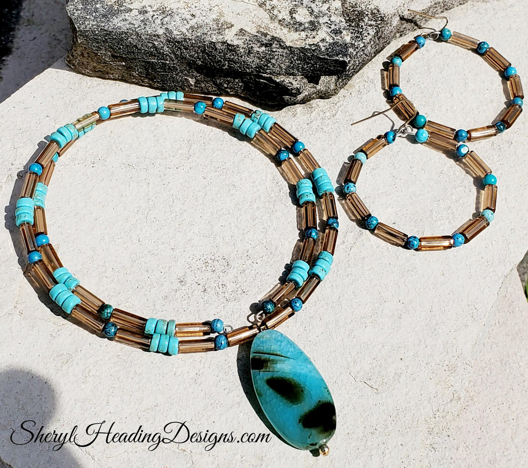 Turquoise Choker and Earring Set