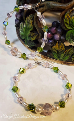 Pretty Lady Pink Green and Pearl Hoop Earrings