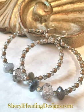 Antiqued Labradorite Beaded Hoop Earrings - Sheryl Heading Designs