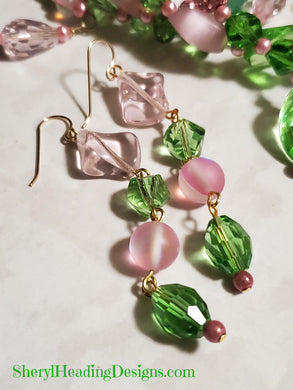 AKA Pink and Green Chandelier Dangle Earrings