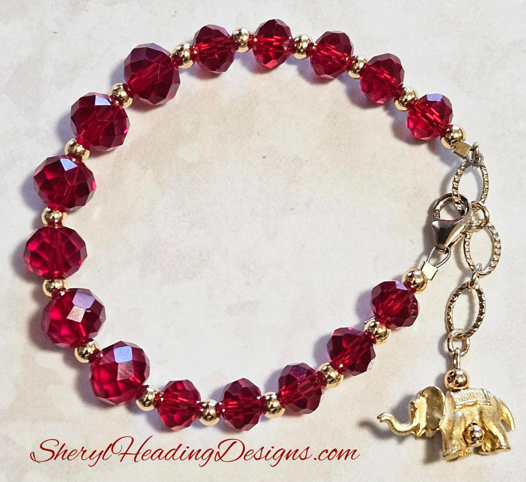 Red Crystal and Golden Elephant Bracelet