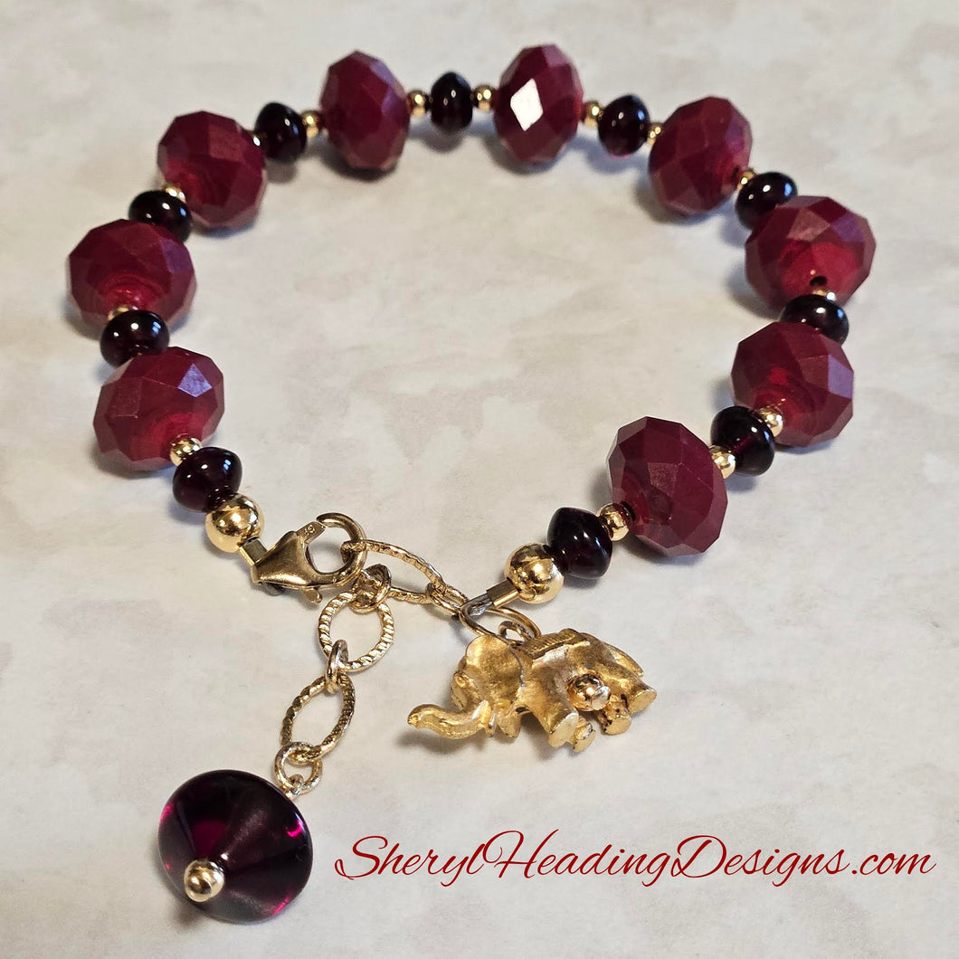 Shades of Red and Gold Elephant Bracelet