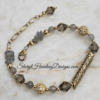 Labradorite Bracelet with Golden Etched Bead