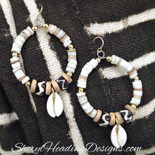 Cream Cowrie Shell Gold Filled Hoop Earrings