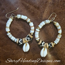 Cream Cowrie Shell Gold Filled Hoop Earrings