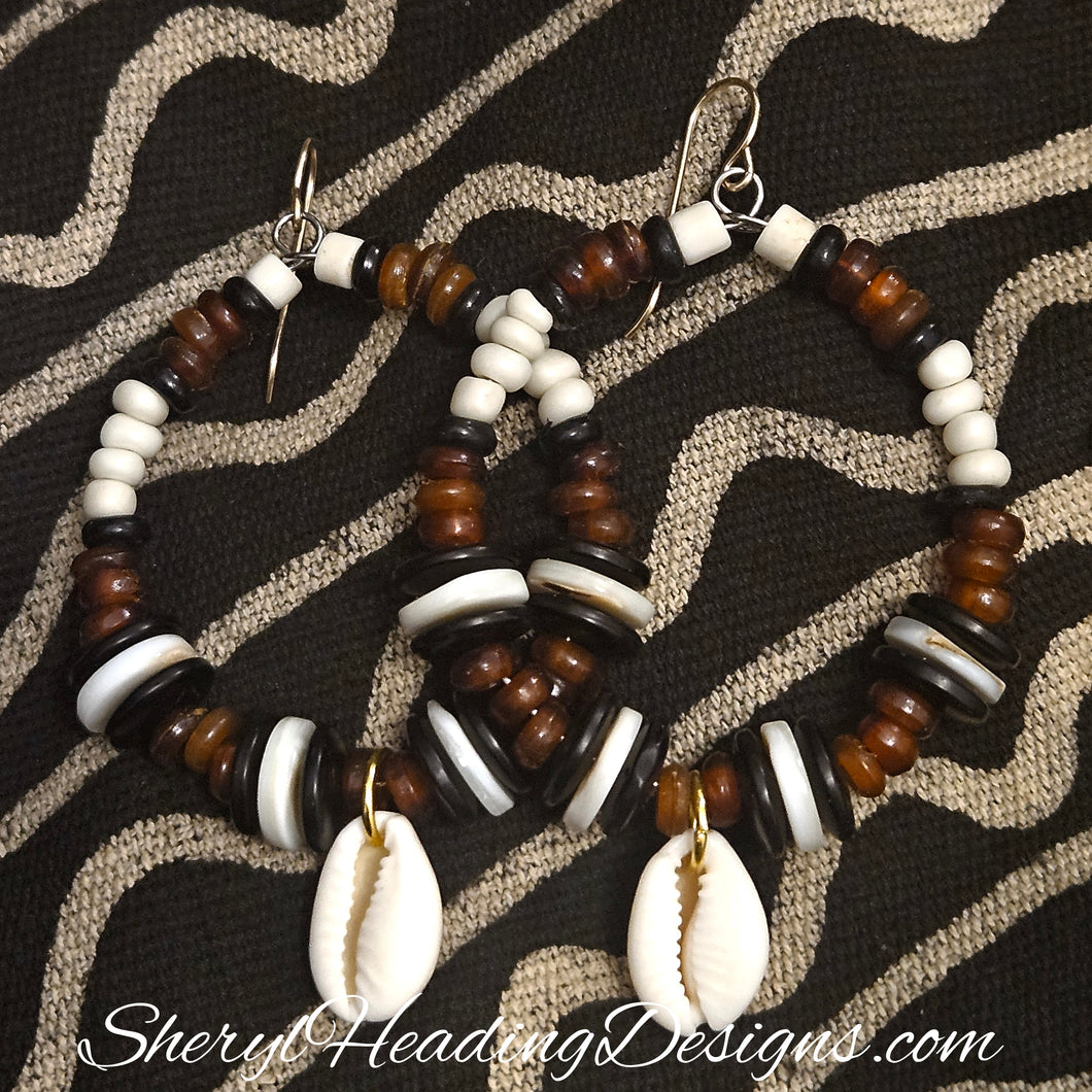 Cowrie Shell Gold Filled Hoop Earrings
