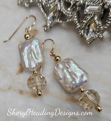 Luminous Pearl, Crystal and Gold Filled Earrings