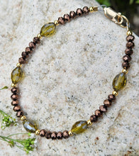 Smoky Topaz and Green Crystal Gold-Filled Bracelet