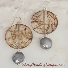 Iridescent Gray and Creme Brulee' Gold Filled Dangle Earrings