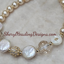 Sweetheart Bracelet with Pearls, Crystals and Gold Beads and Gold Filled Clasp