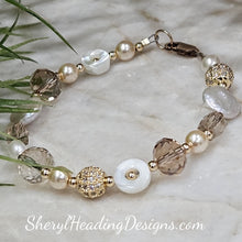 Glamorous Bracelet with Crystals, Pearls Gold Filled Beads and Lobster Clasp