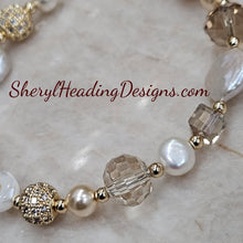 Glamorous Bracelet with Crystals, Pearls Gold Filled Beads and Lobster Clasp