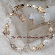 Glamorous Bracelet with Crystals, Pearls Gold Filled Beads and Lobster Clasp
