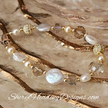 Glamorous Bracelet with Crystals, Pearls Gold Filled Beads and Lobster Clasp