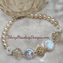 Sweetheart Bracelet with Pearls, Crystals and Gold Beads and Gold Filled Clasp