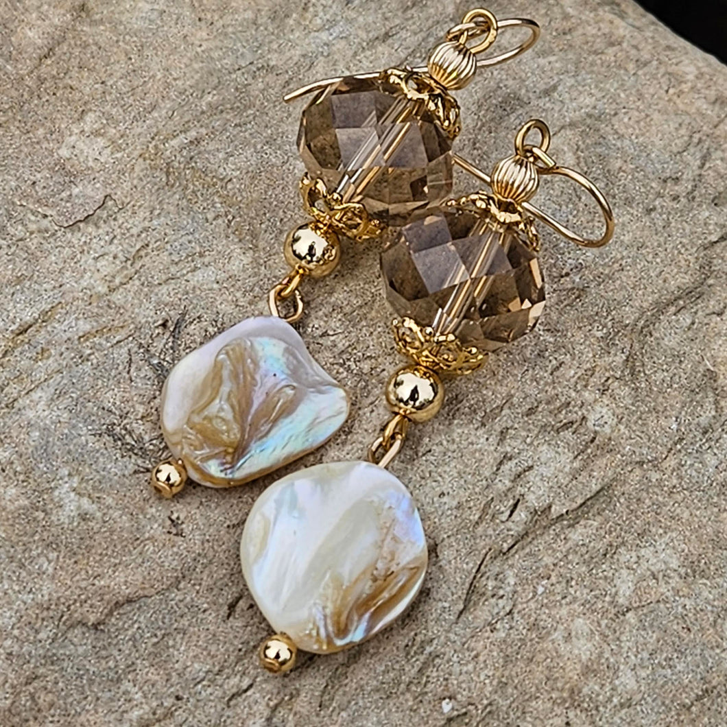 Golden Dazzle Crystal and Shell Earrings