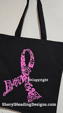 Original Faith Hope Love Cure Ribbon Fashionable Tote Bag Breast Cancer Awareness