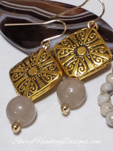 Taupe Dangles With Gold Diamond Swirls