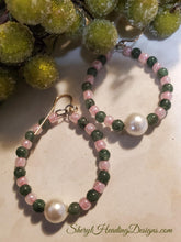 Sophisticated Lady Pink and Green with Pearl Hoop Earrings