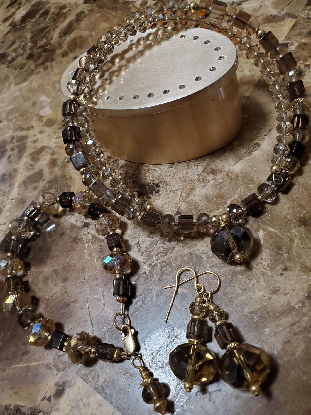Evening Out Austrian Crystal and Gold Filled Necklace , Bracelet and Earring Set