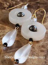 Black, White and Hematite Dangle Earrings