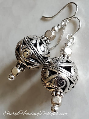 Silver Treasures Fancy Swirl Globe Pierced Earrings