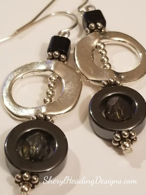 Ms. Fancy Sterling and Hemitite Beaded Dangle Earrings - Sheryl Heading Designs