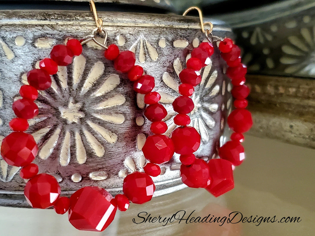 Out Loud Multifaceted Red Crystal Hoops