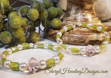 Lime & Pink Champagne Beaded Hoop Earrings