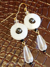 Black, White and Hematite Dangle Earrings