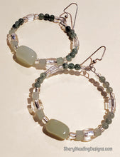 Green and Crystal Hoop Earrings - Sheryl Heading Designs