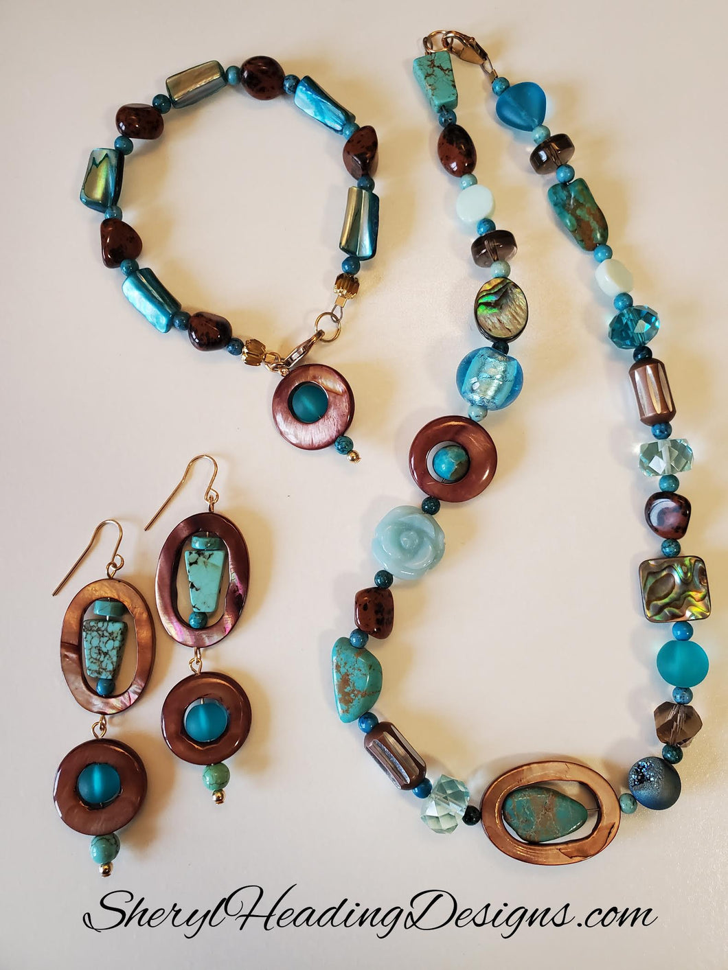 TURQUOISE NECKLACE, BRACELET AND EARRING SET