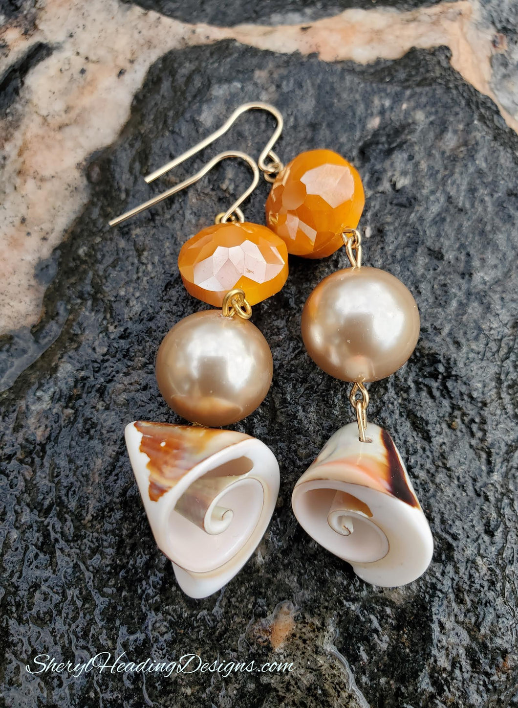 Swirly Pearly Shell Dangle Earrings
