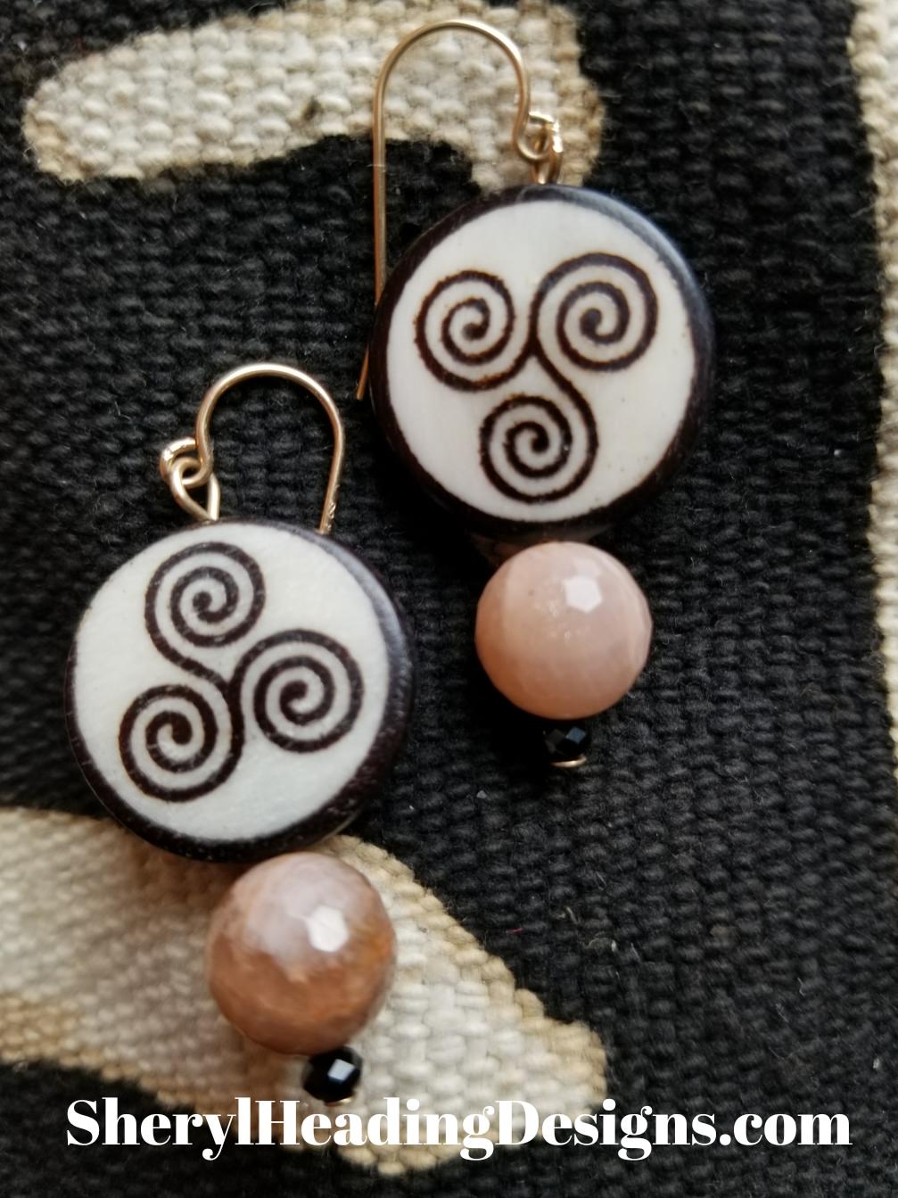 African Swirls Dangle Pierced Earrings With Faceted Semi Precious Stones. - Sheryl Heading Designs