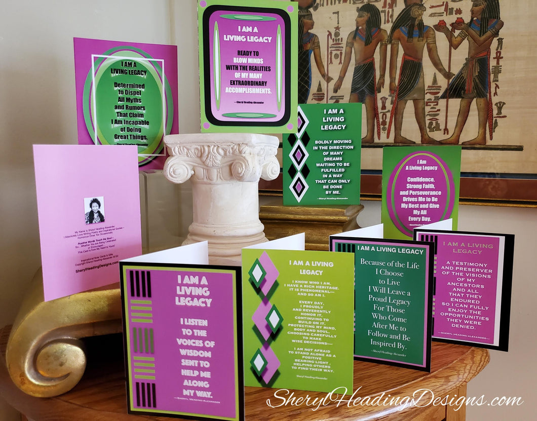 I'm A Living Legacy Set of 8 Note Cards Pink and Green--AKA