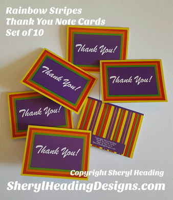 Rainbow Striped Thank You Note Cards, Set of 12 Boxed Cards - Sheryl Heading Designs